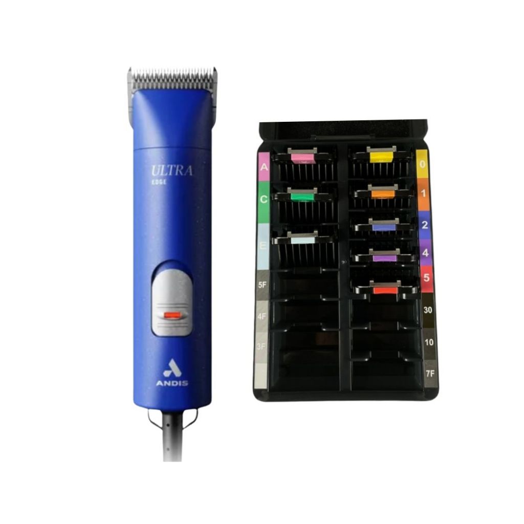 Kit Máquina de Tosa Andis AGC2 Super Azul + Snaps Adaptadores MBS com Porta Lâminas