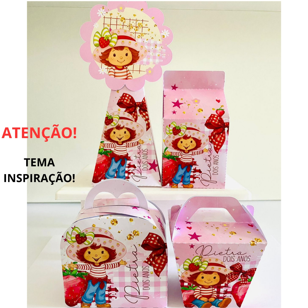 PEGUE E MONTE - Caixinhas Personalizadas MORANGUINHO VINTAGE-  festa lembrancinha aniversário infantil