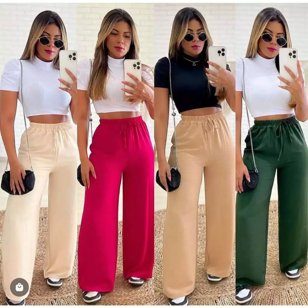Calça Pantalona Feminina Cintura Alta