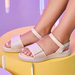 Sandália Infantil Menina Nude Cintilante Braille Pampili