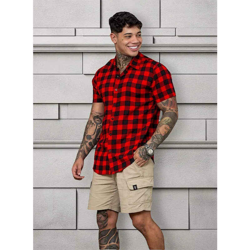 camisa xadrez masculina camisas manga curta viscose masculino colorida Quadriculada
