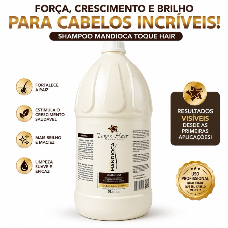 Shampoo 5L Profissional de Mandioca Ph Neutro sem adição de Sal livre de Parabenos e parafinas Perolado