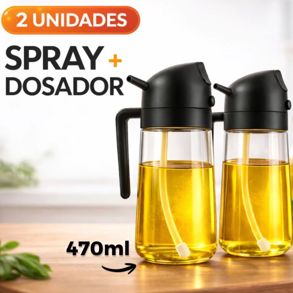 2 Spray Borrifador Azeite Dosador 2 em 1 Galheteiro Economico vidro 470ml Óleo Vinagre Shoyu Cozinha