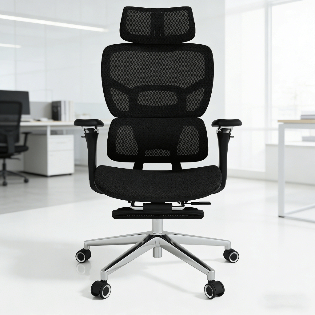 Cadeira Ergonômica Profissional Reclinável Apoio Lomar Ajustável Cadeira Escritório Completa Descanso Pé 130-138CM