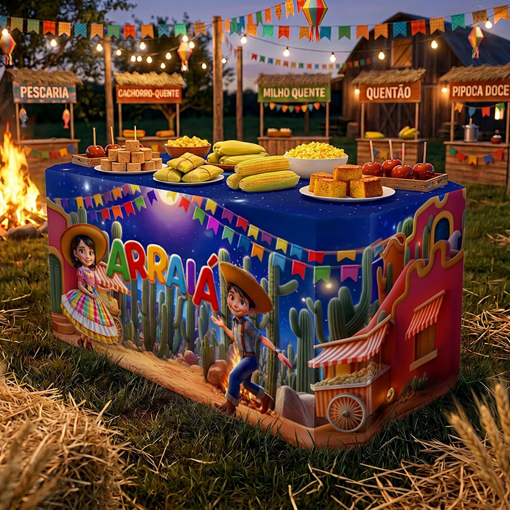 Capa De Mesa Para Festa Junina Sublimada Decoração de Festa Arraiá Tecido Veste Fácil – MSA-140