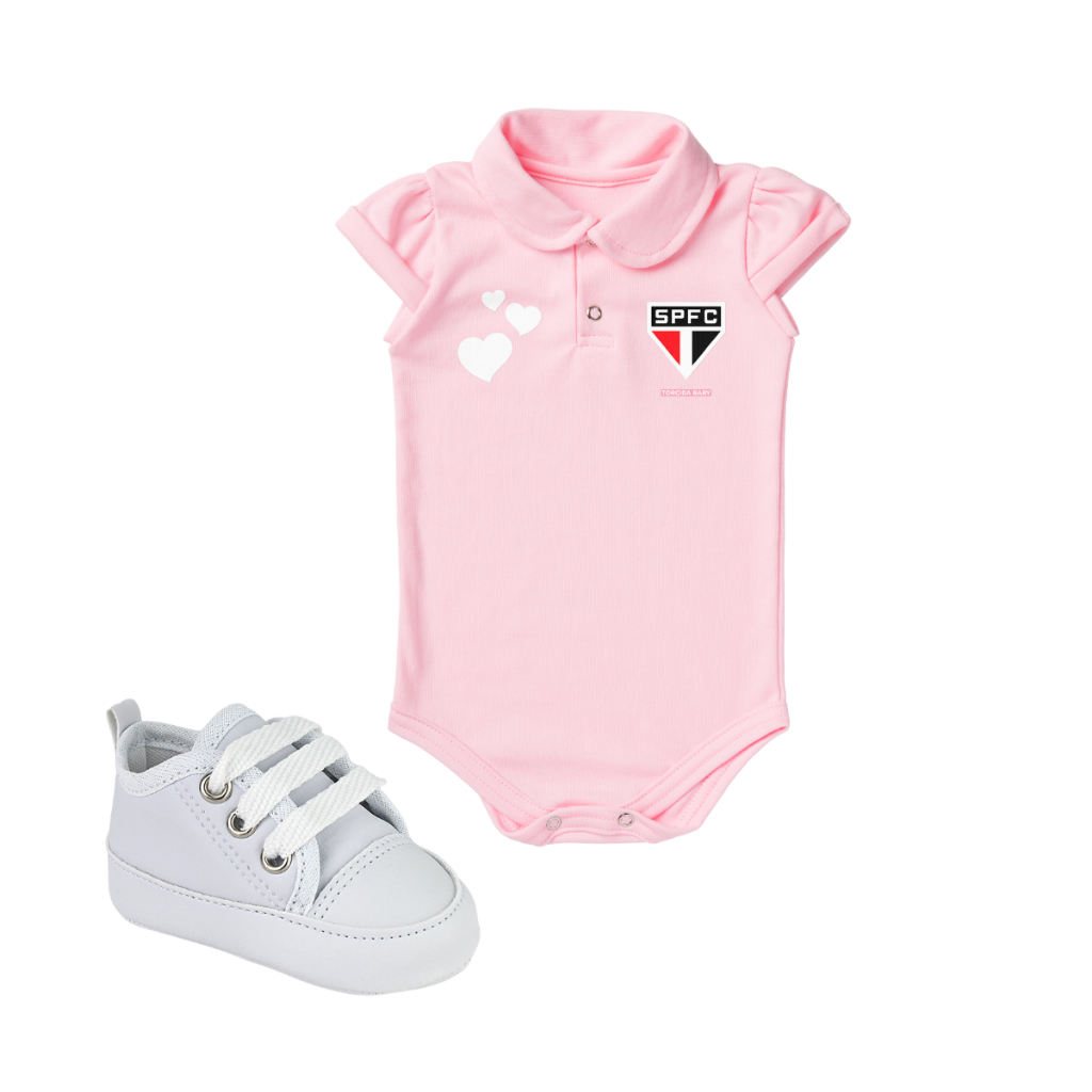 Kit 2 Peças Body Flamengo Rosa Torcida Baby Oficial e Tênis Bebe Mania 723-01