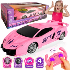 Carrinho de Controle Remoto Rosa com Luz Brinquedo de Menina Infantil 1:18