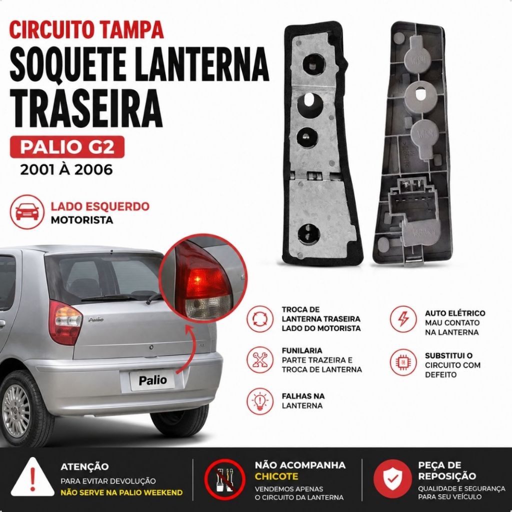 Circuito Tampa Soquete Lanterna Traseira Palio G2 2001/2006 Lado Esquerdo