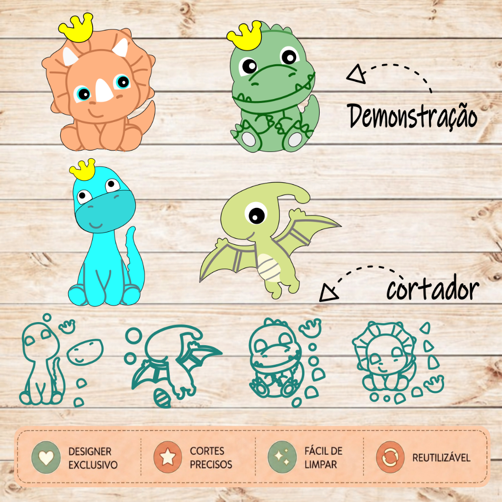 Cortador Dinossauro Baby Cute Molde Forma Forminha para Pasta Americana Confeitaria e Artesanato