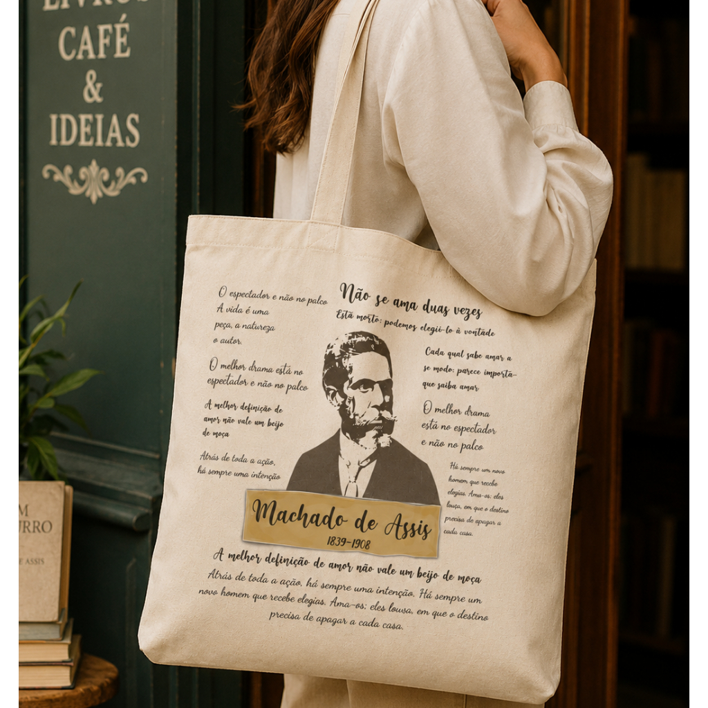 Ecobag Machado de Assis Algodão Cru 37x40cm | Sacola Literária com Alça Longa