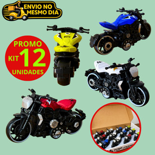 Promoção Kit 12 Motos Esportivas Miniaturas De Metal Die Cast Coleção Com Fricção Brinquedo Infantil