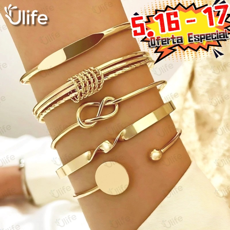 Conjunto De Pulseira De Torção Geométrica 5 Peças Para Mulheres Minimalista Empilhável Presente De Joias Da Sorte-UF