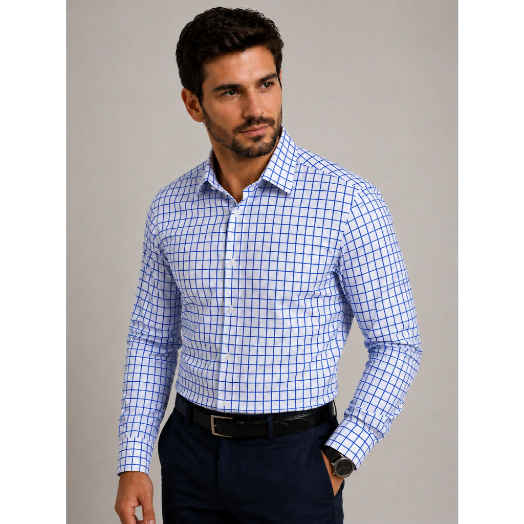 Camisa social manga longa Xadrez Casual De Boa Qualidade Slim Fit Com Elastano