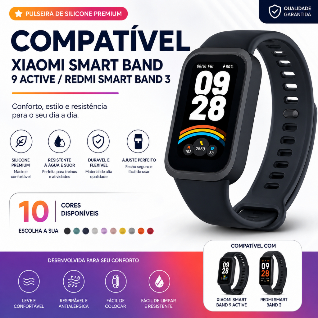 Pulseira De Silicone Capa Protetora 2 em 1 Para Xiaomi Smart Band 9 Active Redmi Smart Band 3