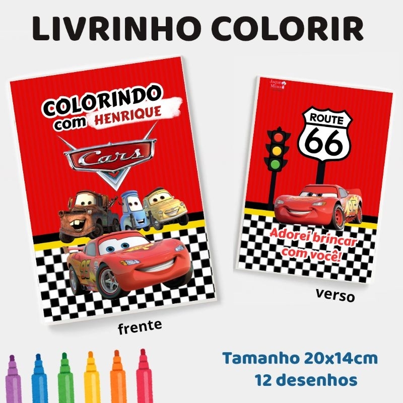 10 Livrinhos Colorir CARROS MC personalizados, lembrancinhas aniversário festa Infantil