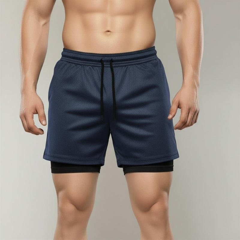 Shorts 2 em 1 Masculino Dry Fit com Forro Interno Compressão Bolso Funcional Academia Corrida Treino