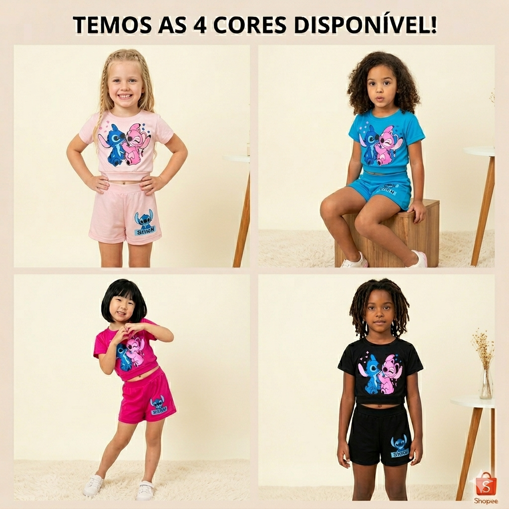 CONJUNTO STITCH INFANTIL E JUVENIL MALHA PROMOÇÃO LILO STITCH MENINA