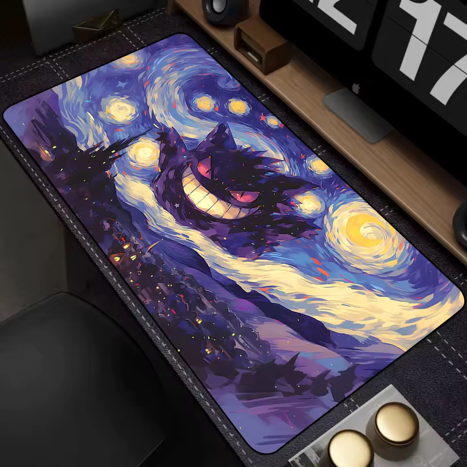 Mousepad Gamer 80x30 Antiderrapante Gengar Phantom Black Noite Estrelada Anime PKM Evoluçao