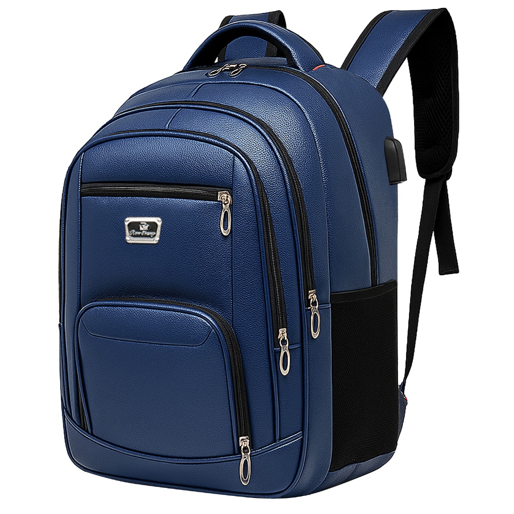 Mochila de Couro Executiva Impermeável Reforçada com Porta USB e Fone para Notebook Viagem e Trabalho