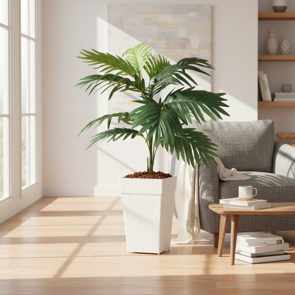 Planta Artificial Coqueiro Arranjo + Vaso Grande Rattan Decoração Enfeite Casa