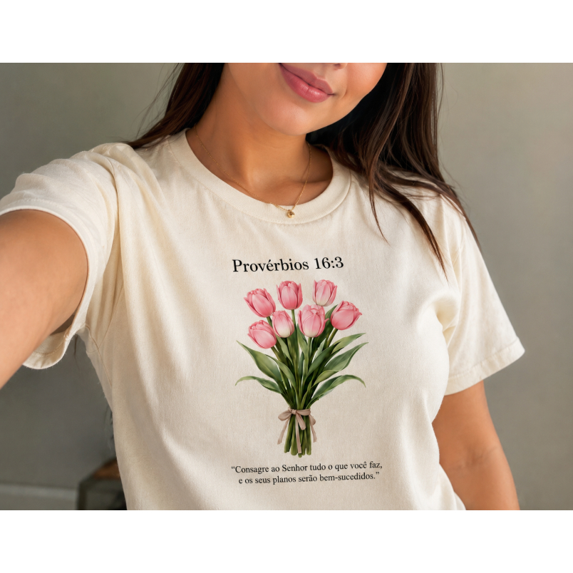Camiseta Feminina Estampa Texto Bíblico Delicada Premium T-shirt 100% Algodão Blusa Super Confortável