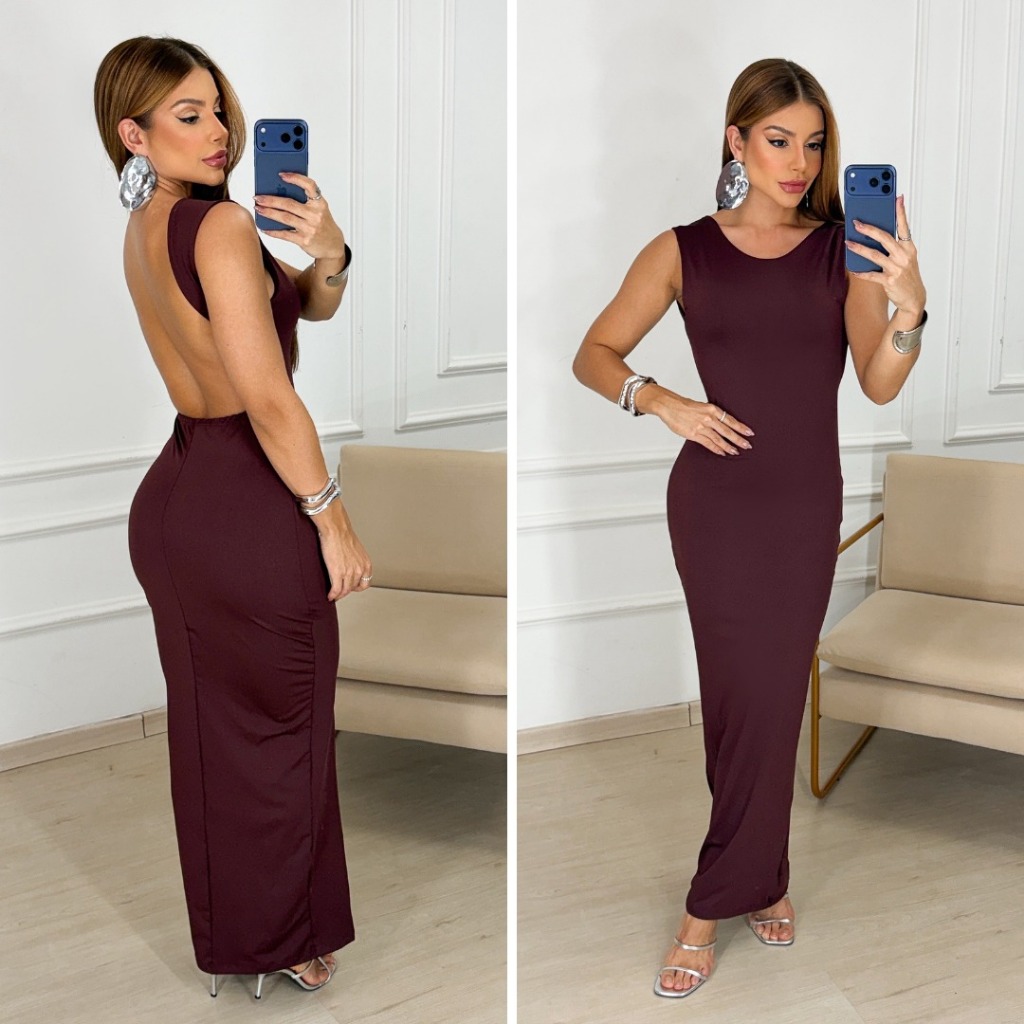 Vestido Longo Costa Nua Festa Elegante Chique Costas Abertas