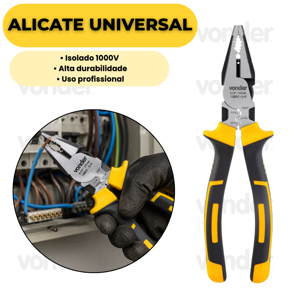 Alicate Universal Isolado 1000V Profissional Eletricista Corte Crimpagem 8.1/2 Vonder