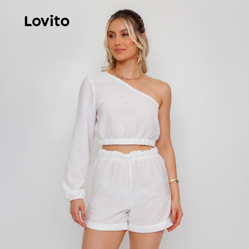 Lovito Conjunto Feminino de Shorts e Blusa de um Ombro Só SHB1188BRL1218