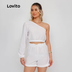 Lovito Conjunto Feminino de Shorts e Blusa de um Ombro Só SHB1188BRL1218
