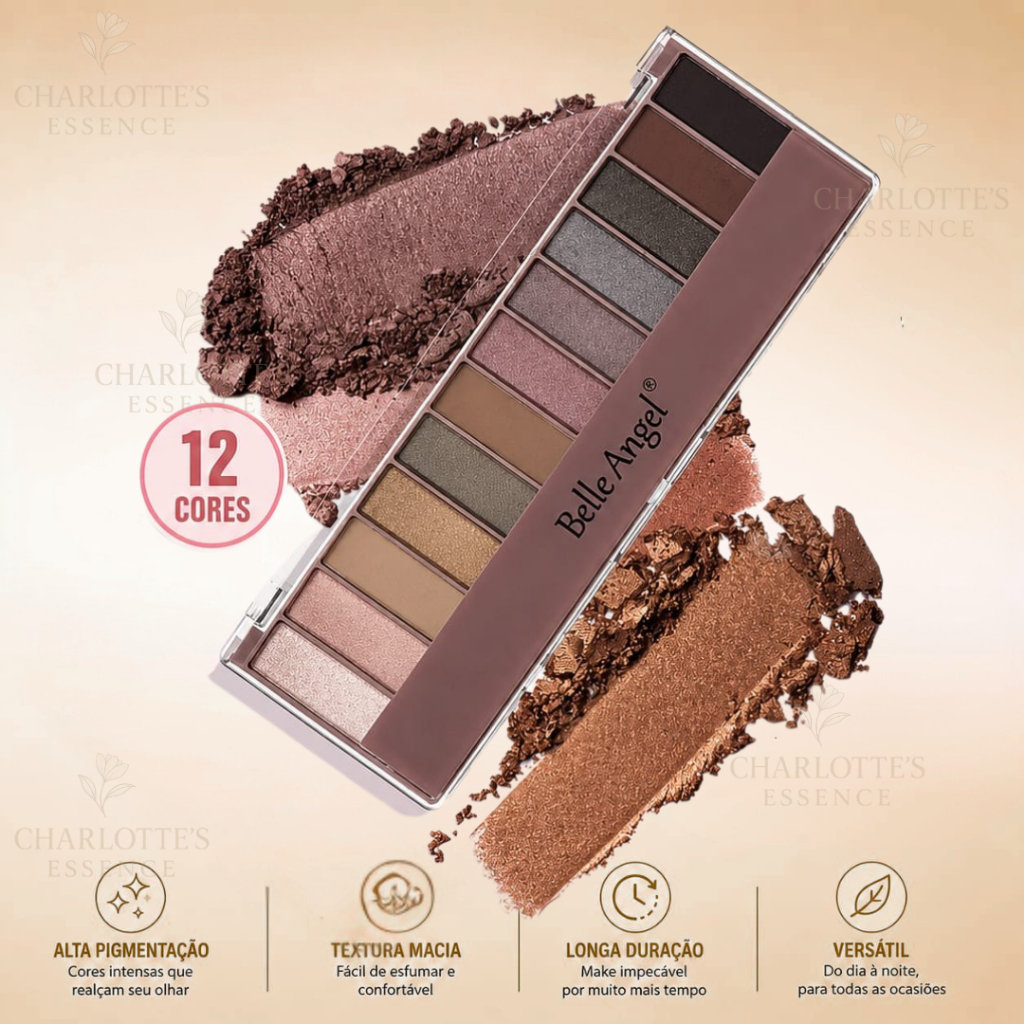 Belle Angel Sombras Paleta de Sombras 12 Cores Ricas e Pigmentadas Longa Duração Textura Macia