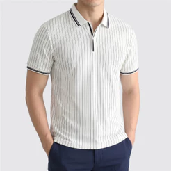 Camisa Polo Masculina | Moda Legal Homem | Malha Fina Listras Nao Amassa