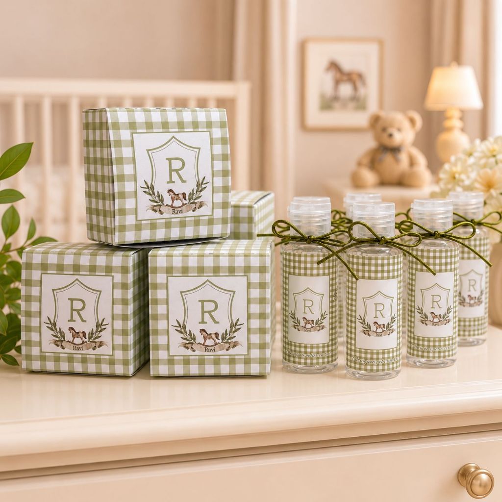 Caixinha personalizada + vidrinho para alcool em gel luxo – Lembrancinha Maternidade Aniversário Batizado chá de bebe
