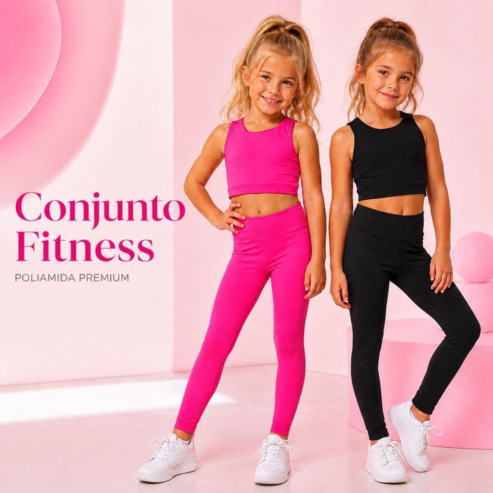 Conjunto Fitness Kit 2 Menina Passeio Corrida Dança Parque Escola Criança Menina Top Calça Atividade