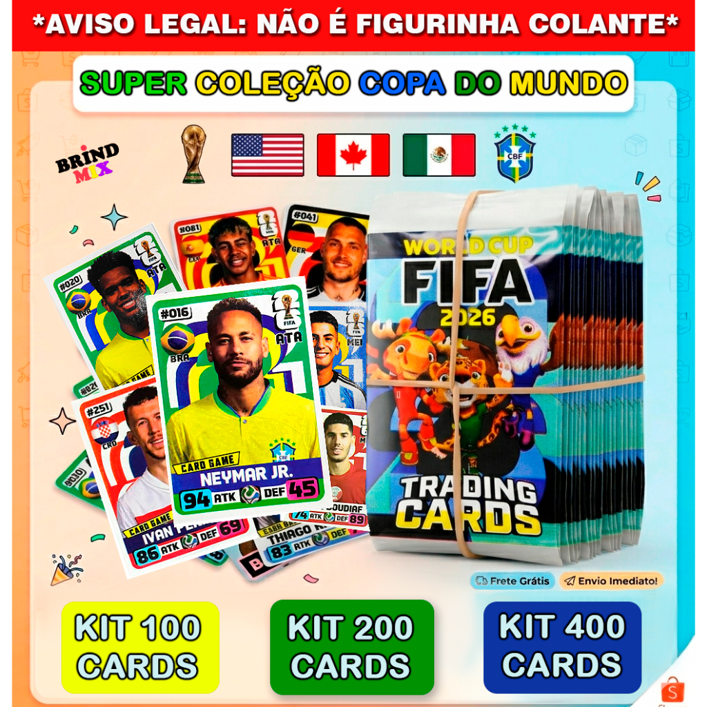 KIT 200 CARDS - COPA DO MUNDO 2026 (CARTINHAS)