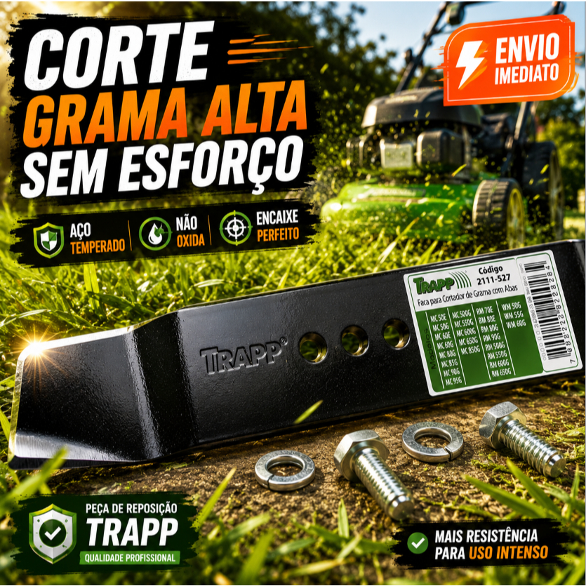 Faca Lâmina Cortador Grama Roçadeira 2 Pontas MC50E MC60E Completo com Parafusos Trapp