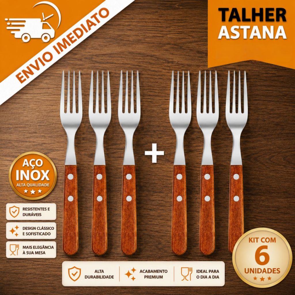 Jogo De Talheres Garfos Astana Com 6 Peças Aço Inoxidável Casa Cozinha Utensilios Jantar Churrasco