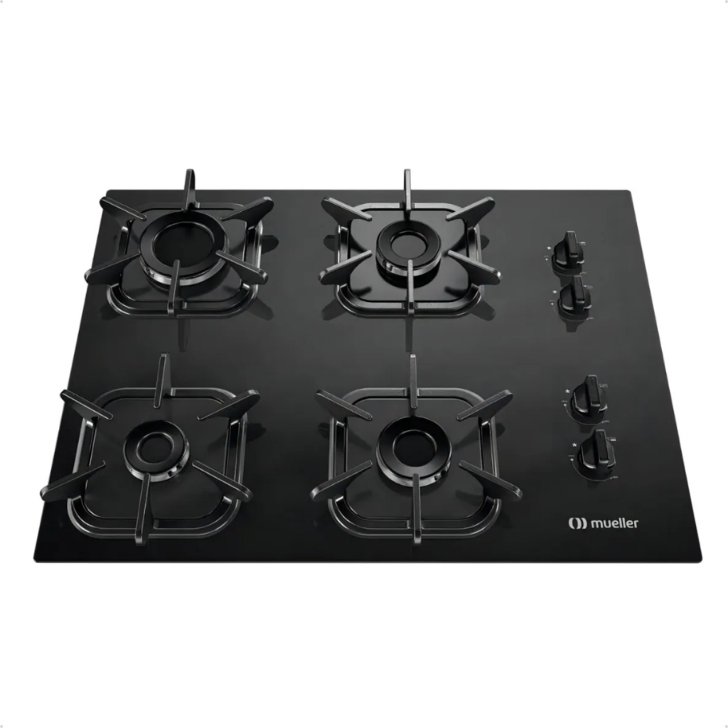 Fogão Cooktop 4 Bocas Mueller 2400W Queimador Ultra Chama Mesa de Vidro Cozinha Dia a Dia