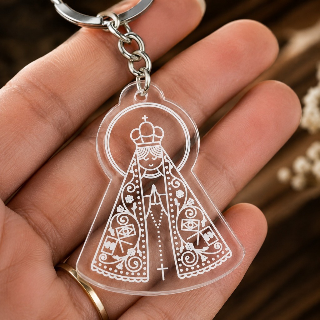 30 á 100 Chaveiros Acrílico Cristal Santa Presente Nossa Senhora Aparecida Igreja Lembrancinha
