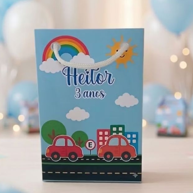 Sacolinha Personalizada Carrinhos Aniversário •Lembrancinhas Festa Infantil •Todos os Temas
