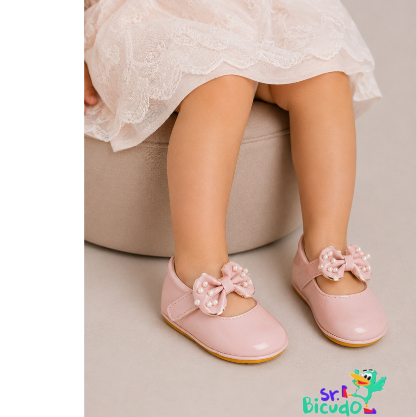 Sapatilha Infantil Bebê  com Laço e Pérolas na Ponta | Confortável e Elegante