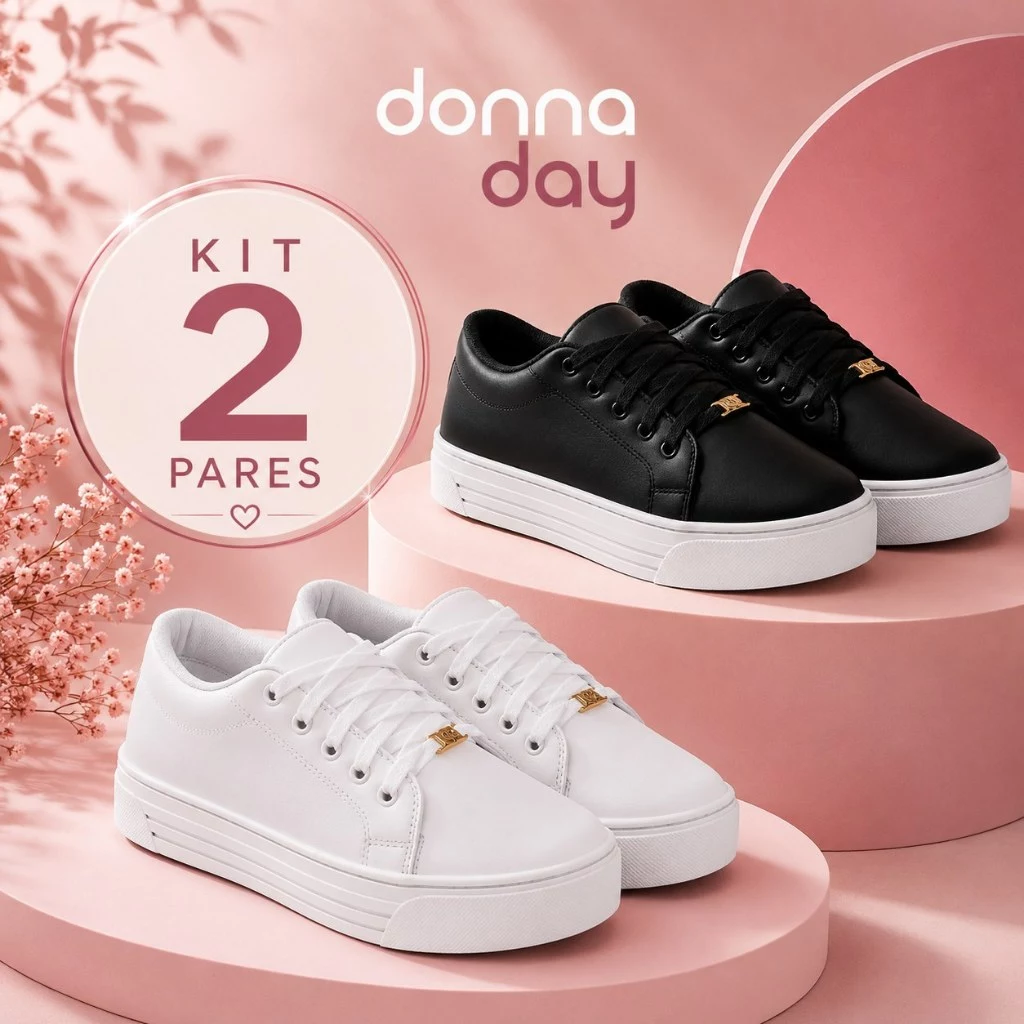 Kit 2 Pares Tenis Feminino Casual Donna Basico Leve Confortavel Minimalista Dia a Dia Promocao Frete