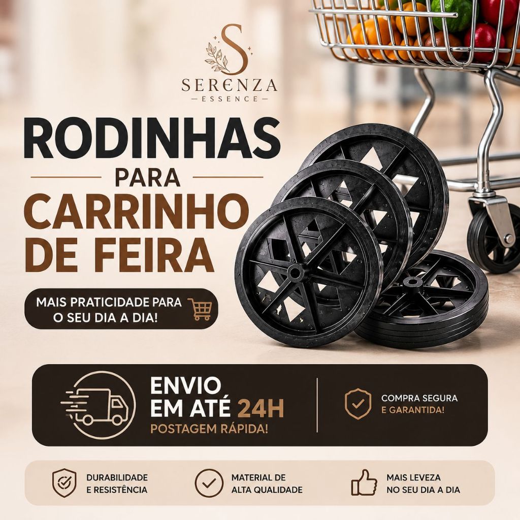 Kit 2/4 Rodinhas para Carrinho de Feira Reposição Rodas Resistentes Universal Carrinho Mercado