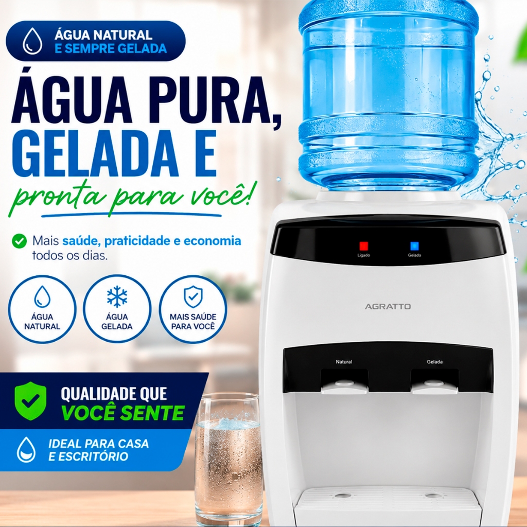 Bebedouro De Galão Água Gelada Agratto Bebedouro Bivolt Refrigerador Natural Gelada Elétrico De Mesa