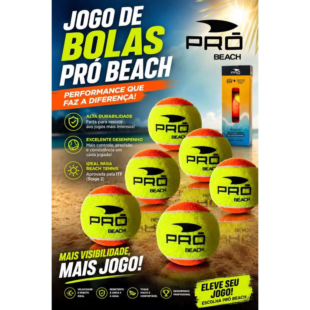 Kit 6 Bolas Beach Tennis Pro Praia Treino Areia Quadra