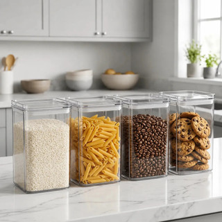 Kit 4 Potes Herméticos Acrílico 1L 1000ml Organizador Cozinha Despensa Transparente Tampa…