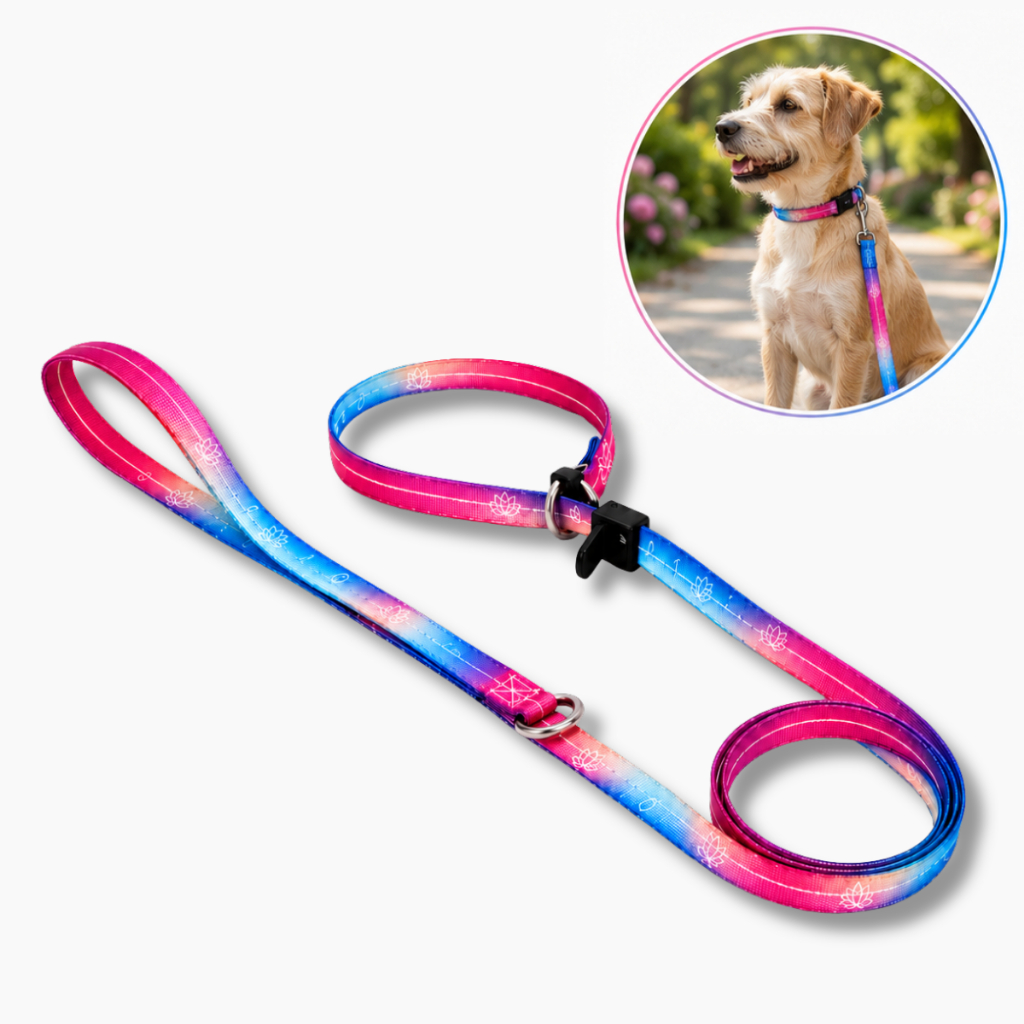Guia Unificada Flor de Lótus UniãoDog para Cães Todos Portes Coleira e Guia Passeio Adestramento Pet