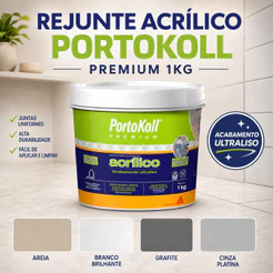 Rejunte Acrílico Portokoll Premium 1kg A+B Para Porcelanato Cerâmica Banheiro Cozinha Áreas Úmidas