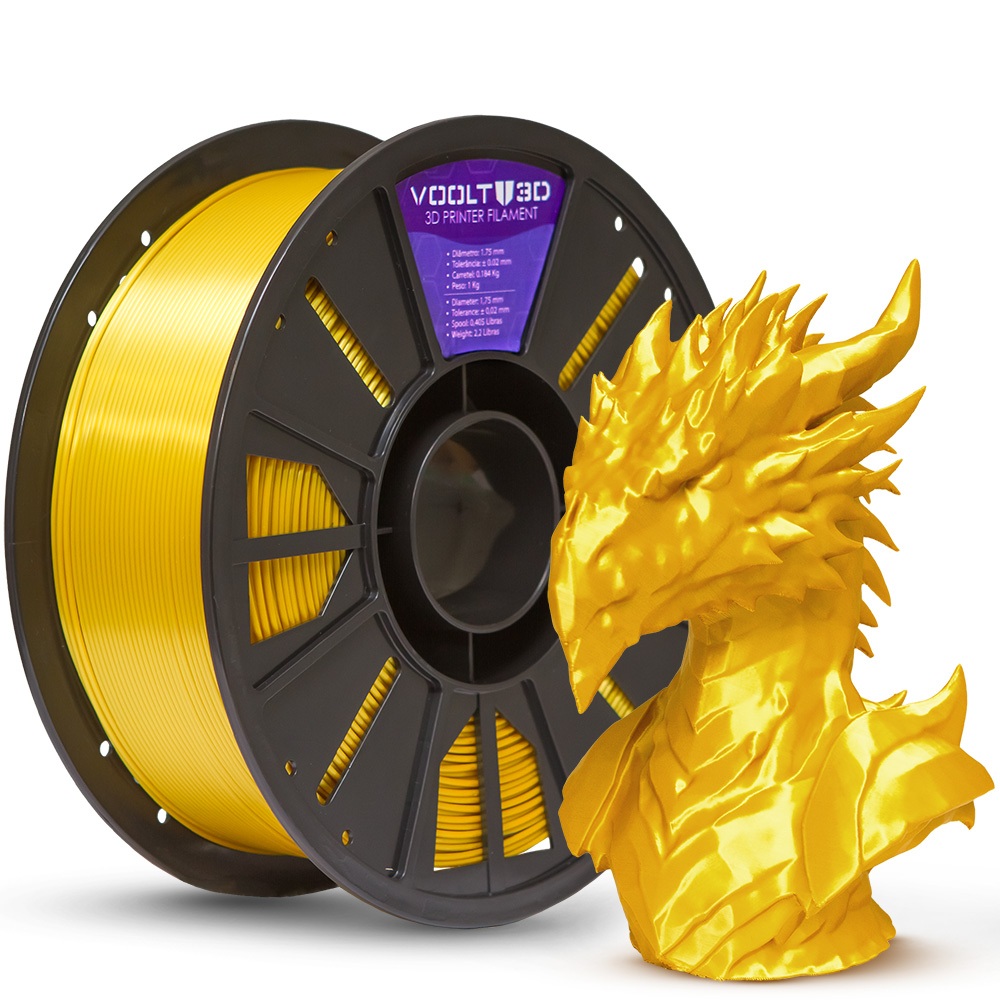Filamento PLA Dourado V-Silk Voolt3D 1Kg 1,75mm para Impressora 3D FDM