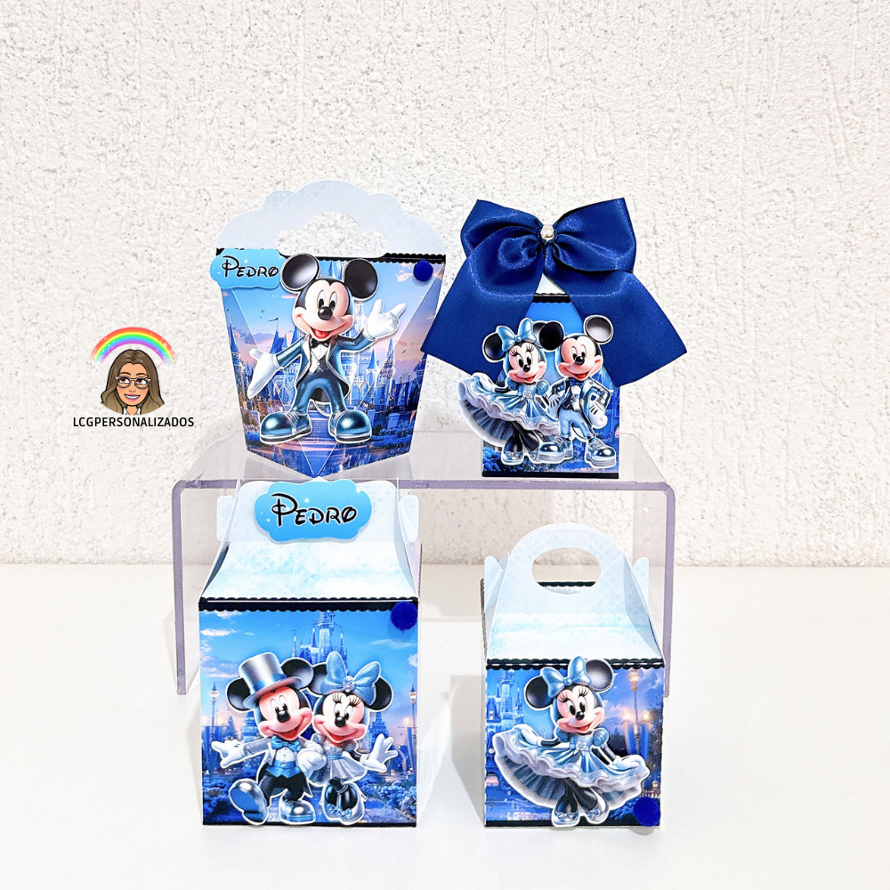 Kit Caixas Personalizadas Mickey e Minnie Realeza | Disney | Personalizados Festa Infantil Luxo 3D | Lembrancinhas