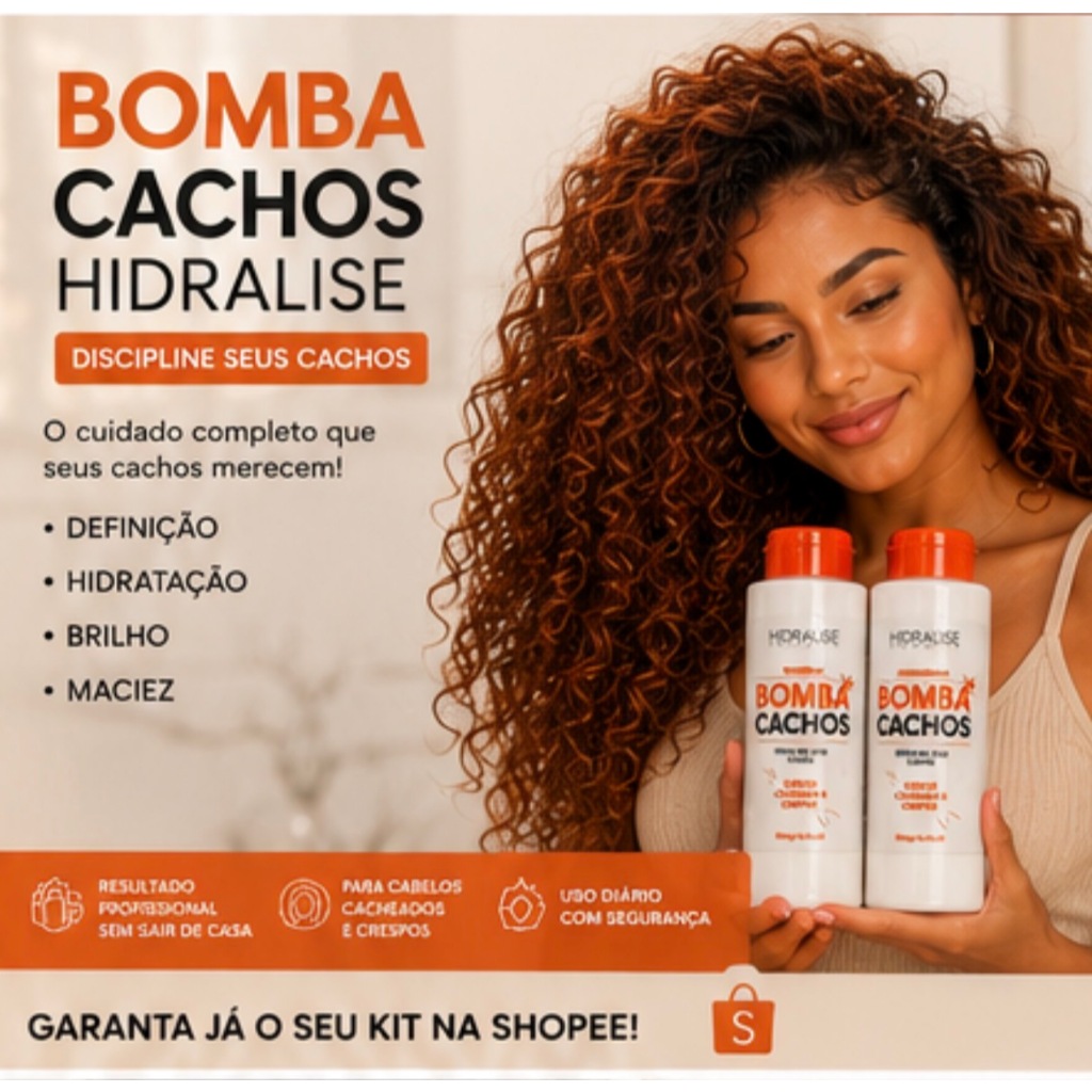 Kit Shampoo & Condicionador Bomba Cachos 500 ml cada com Óleo de Argan Coco Karité e Quinoa para Cabelos, Hidratante